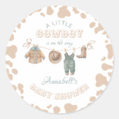 カウボーイウェスタントライトブラウンボーイベビーシャワー ラウンドシール (正面)