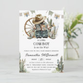 カウボーイウェスタンハットブーツデニムボーイベビーシャワー 招待状 (スタンド正面)
