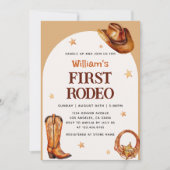 カウボーイウェスタンファーストロデオブルー誕生日 招待状 (正面)