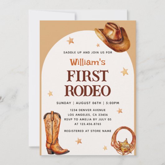 カウボーイウェスタンファーストロデオブルー誕生日 招待状 (正面)