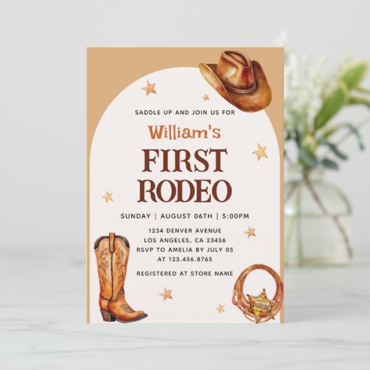 カウボーイウェスタンファーストロデオブルー誕生日 招待状 (スタンド正面)