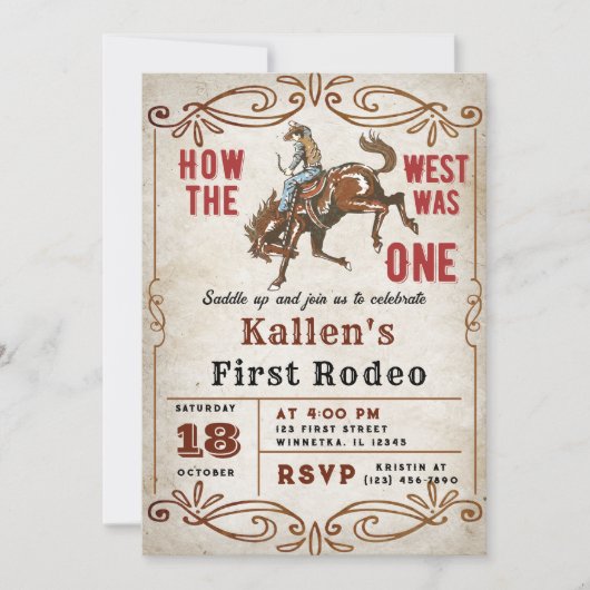 カウボーイウェスタンファーストロデオワイルドウェスト誕生日 招待状 (正面)