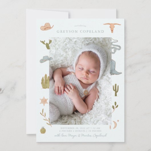 カウボーイウェスタンベビー写真誕生のお知らせ 案内状 (正面)
