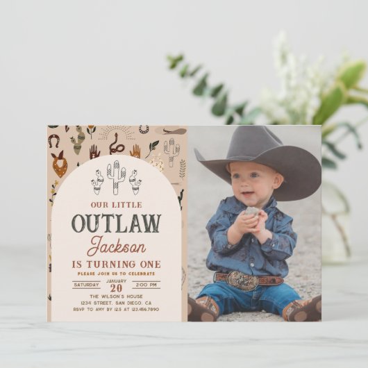 カウボーイウェスタンボーイズ誕生日フォト招待状 招待状 (スタンド正面)