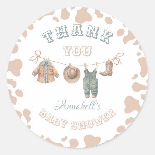カウボーイウェスタンボーイベビーシャワーありがとう ラウンドシール (正面)