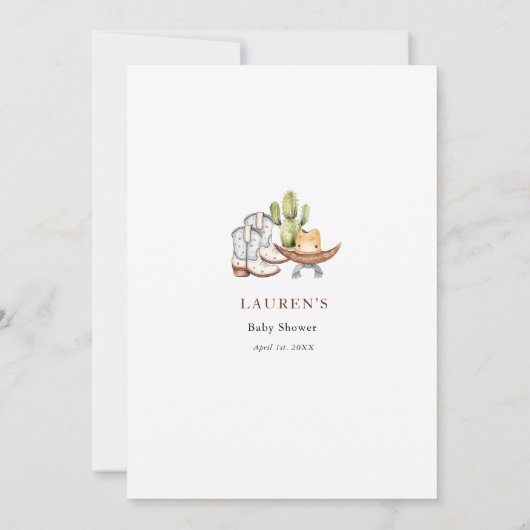 カウボーイウェスタンママまたはパパ赤ちゃんシャワーゲーム 招待状 (裏面)