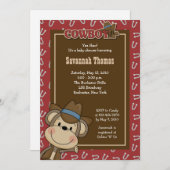 カウボーイウェスタンモンキー5x7ベビーシャワー招待状 招待状 (正面/裏面)