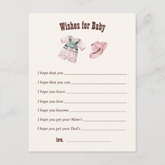 カウボーイウェスタンロデオの赤ちゃんシャワーの願いベビー エンクロージャーカード (正面)