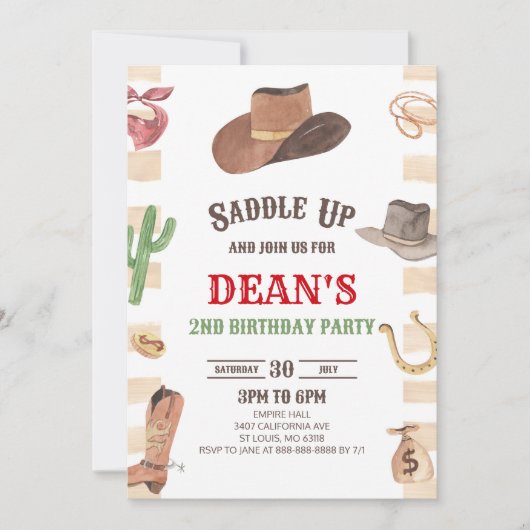カウボーイウェスタンロデオワイルドウェスト誕生日パーティー 招待状 (正面)