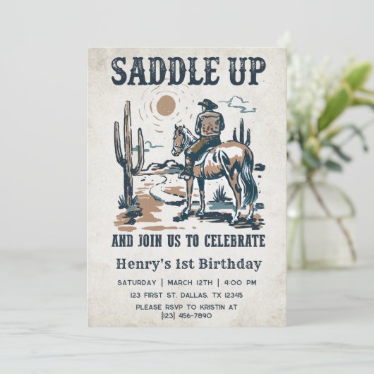 カウボーイウェスタンロデオワイルドウェスト誕生日パーティー 招待状 (スタンド正面)