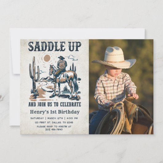 カウボーイウェスタンロデオワイルドウェスト誕生日写真 招待状 (正面)