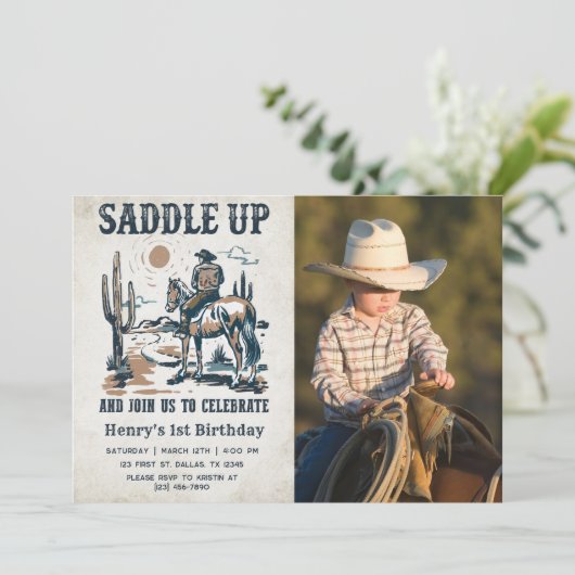 カウボーイウェスタンロデオワイルドウェスト誕生日写真 招待状 (スタンド正面)