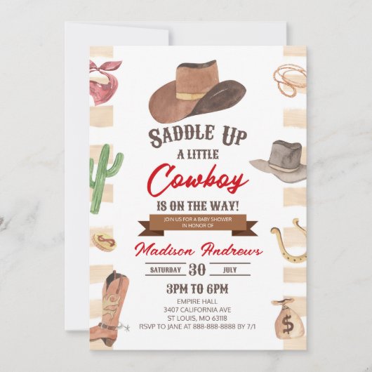 カウボーイウェスタンロデオワイルドウェスト赤ちゃんシャワー 招待状 (正面)