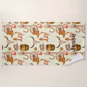 カウボーイウェスタンロデオ女性のカーボーイパーソナライズされた名 ビーチタオル (正面)