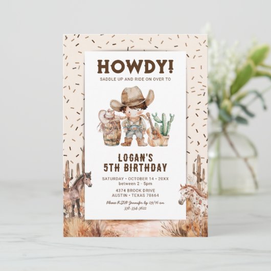 カウボーイウェスタンロデオ子供の誕生日招待状 招待状 (スタンド正面)