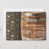カウボーイウェスタンロデオ木製バレル誕生日パーティー 招待状 (正面)