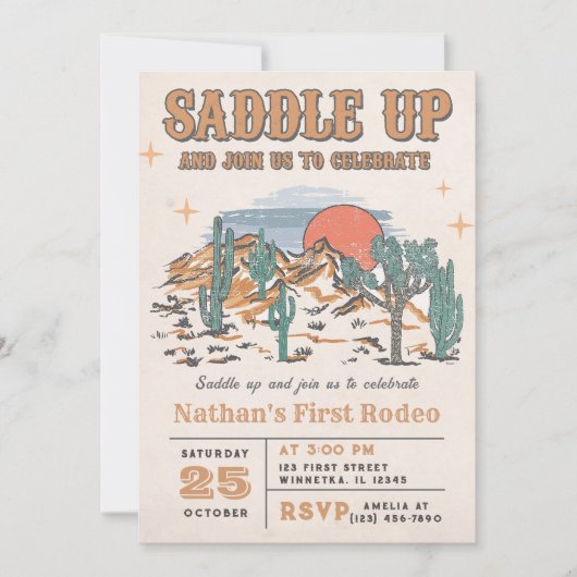 カウボーイウェスタンロデオ1st誕生日パーティー 招待状 (正面)