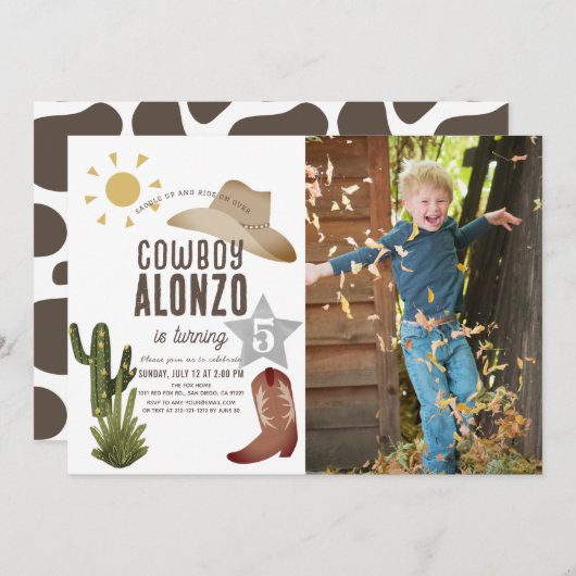 カウボーイウェスタンワイルドウエストキッズフォト誕生日 招待状 (正面/裏面)