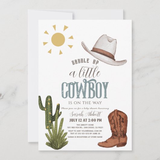 カウボーイウェスタンワイルドウエストボーイベビーシャワー 招待状 (正面)