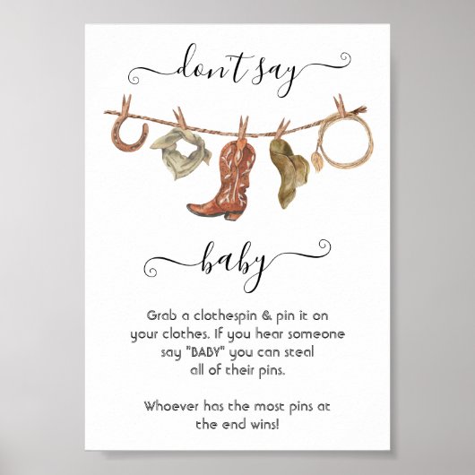 カウボーイウェスタン男の赤ちゃん物干しライン言わないベビー ポスター (正面)