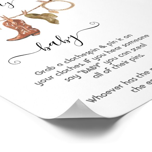 カウボーイウェスタン男の赤ちゃん物干しライン言わないベビー ポスター (角)