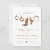 カウボーイウェスタン男の赤ちゃん物干し用ベビーシャワー 招待状 (正面)