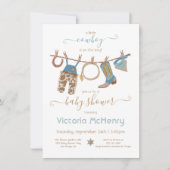 カウボーイウェスタン男の赤ちゃん物干し用ベビーシャワー 招待状 (正面)