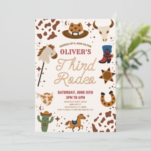 カウボーイウェスタン私の3番目のロデオ3番目の誕生日パーティー 招待状 (スタンド正面)