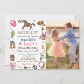 カウボーイウェスタン素朴バースデーパーティーの写真 招待状 (正面)