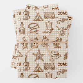 カウボーイウェスタン誕生日パーティーギンガム ラッピングペーパーシート