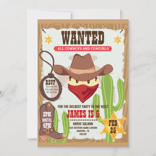 カウボーイウェスタン誕生日招待状 招待状 (正面)