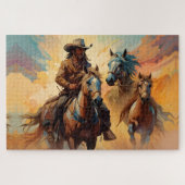 カウボーイウェスタン馬ブルータンコラージュ ジグソーパズル (横)