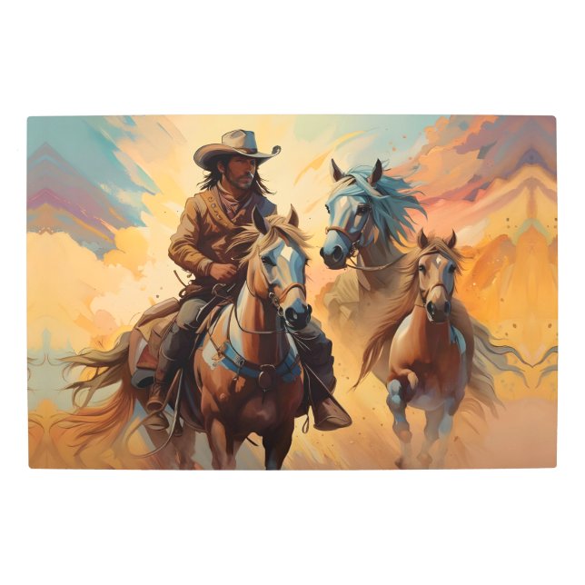 カウボーイウェスタン馬ブルータンコラージュ メタルプリント (正面)