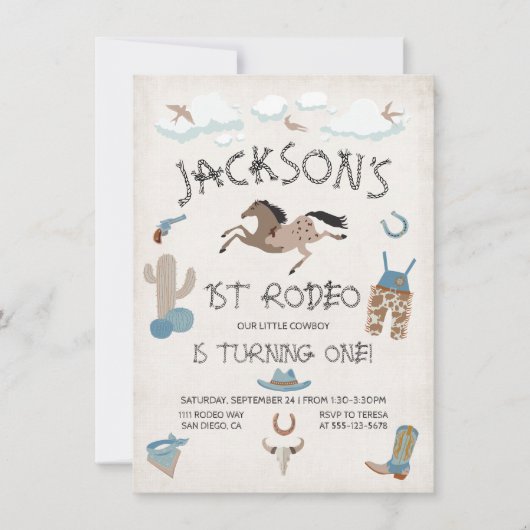 カウボーイウェスタン1stロデオ誕生日パーティーへの招待 招待状 (正面)