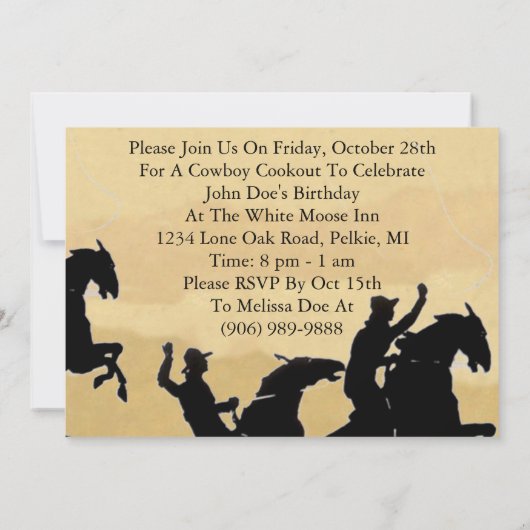カウボーイウエスタンをテーマにしたバックスキンパーティの招待状 招待状 (裏面)