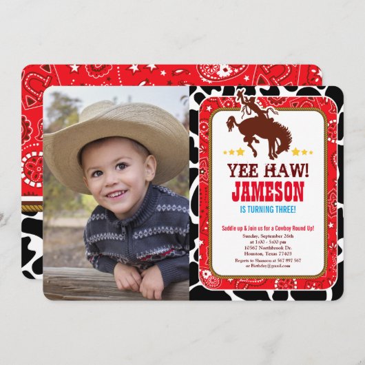 カウボーイウエスタンオールドウェスト誕生日フォト招待状 招待状 (正面/裏面)