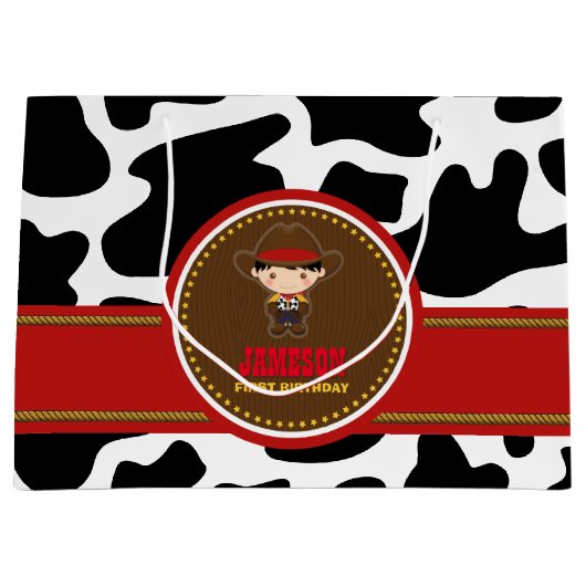 カウボーイウエスタンオールドウェスト誕生日 ラージペーパーバッグ (正面)