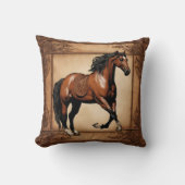 カウボーイウエスタンカントリーエクエストリアンブラウンホース クッション (正面)