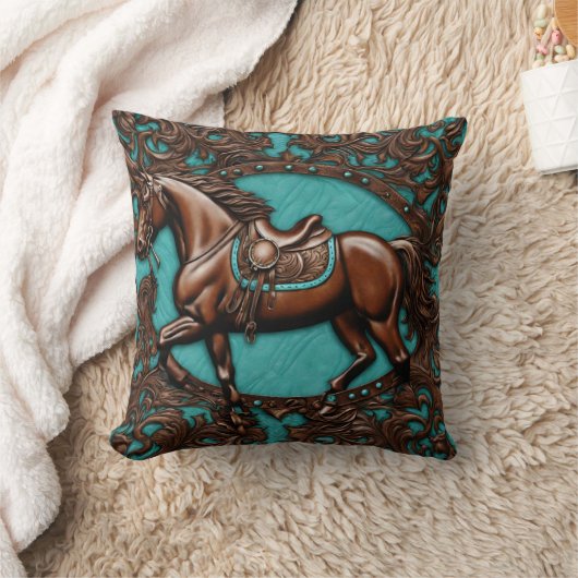 カウボーイウエスタンカントリーエクエストリアンブラウンホース クッション (ブランケット)