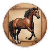 カウボーイウエスタンカントリーエクエストリアンブラウンホース セラミックノブ (正面)