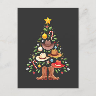 カウボーイウエスタンクリスマスツリーサンタ シーズンポストカード