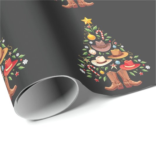 カウボーイウエスタンクリスマスツリーサンタ ラッピングペーパー (ロールコーナー)