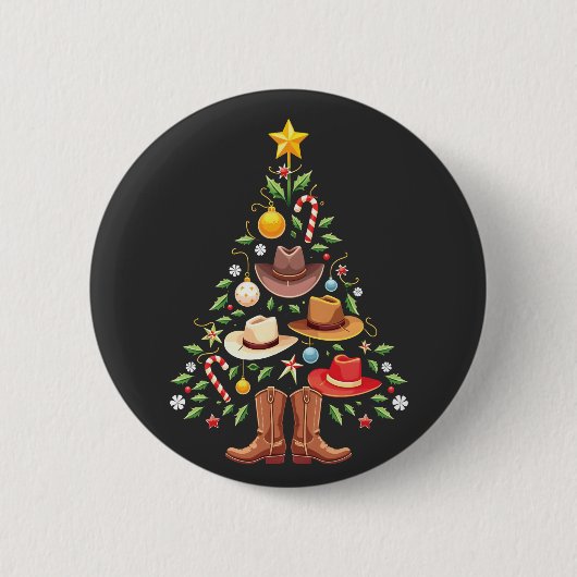 カウボーイウエスタンクリスマスツリーサンタ 缶バッジ (正面)