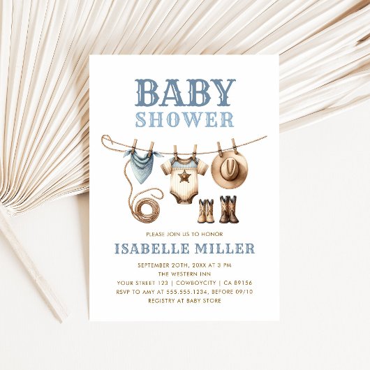 カウボーイウエスタンクロセスライン男の赤ちゃんベビーシャワー 招待状