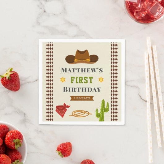 カウボーイウエスタンサロン男の赤ちゃんワイルドウエスト誕生日 スタンダードカクテルナプキン (インサイチュ)