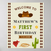 カウボーイウエスタンサロン男の赤ちゃん誕生日ウェルカム ポスター (正面)