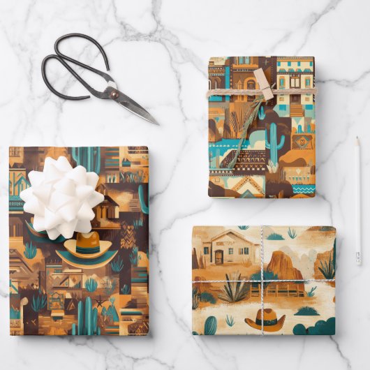 カウボーイウエスタンデザートブラウン ラッピングペーパーシート (正面)