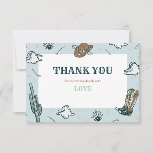 カウボーイウエスタンハットベビーシャワーサンキューカード 招待状 (正面)