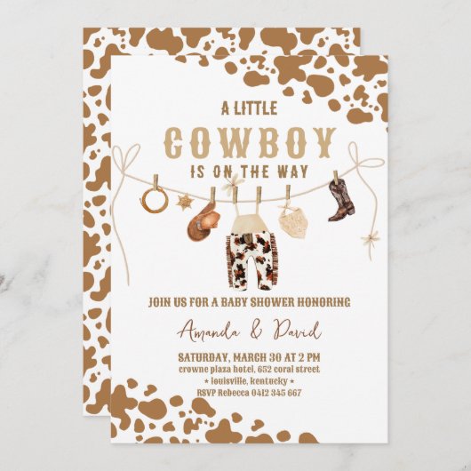 カウボーイウエスタンブラウンプレイドベビーシャワー招待状 招待状 (正面/裏面)