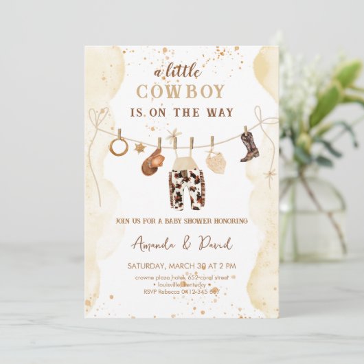 カウボーイウエスタンブラウンプレイドベビーシャワー招待状 招待状 (スタンド正面)